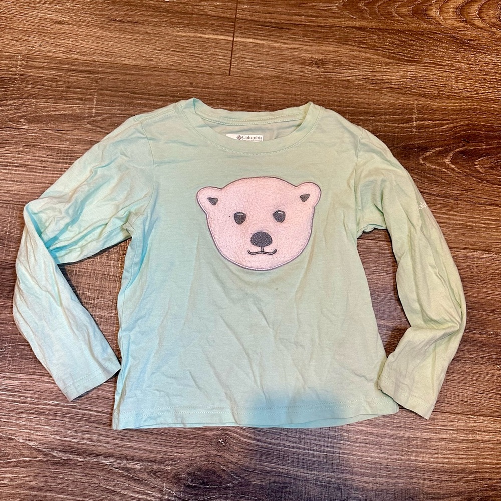 Columbia Kids' XXS (4/5) Mint Long Sleeve Tee with Bear Appliqué